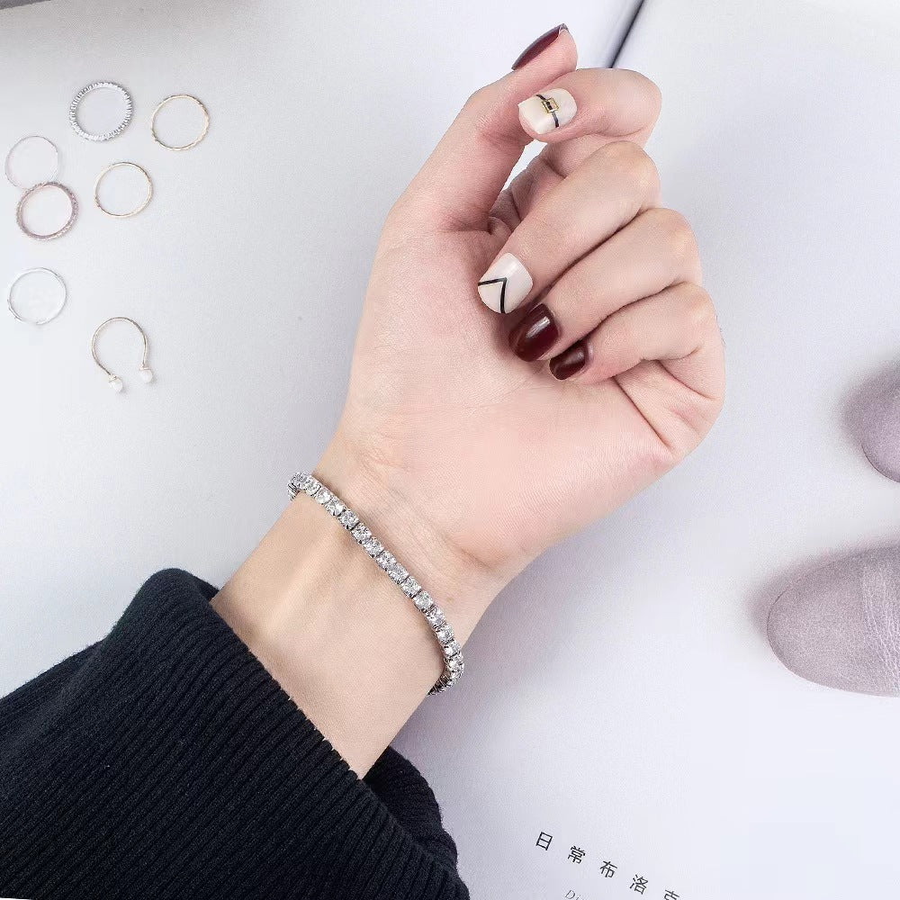 Pulseira de Zircónio Incrustada com Diamante em Prata Esterlina S925