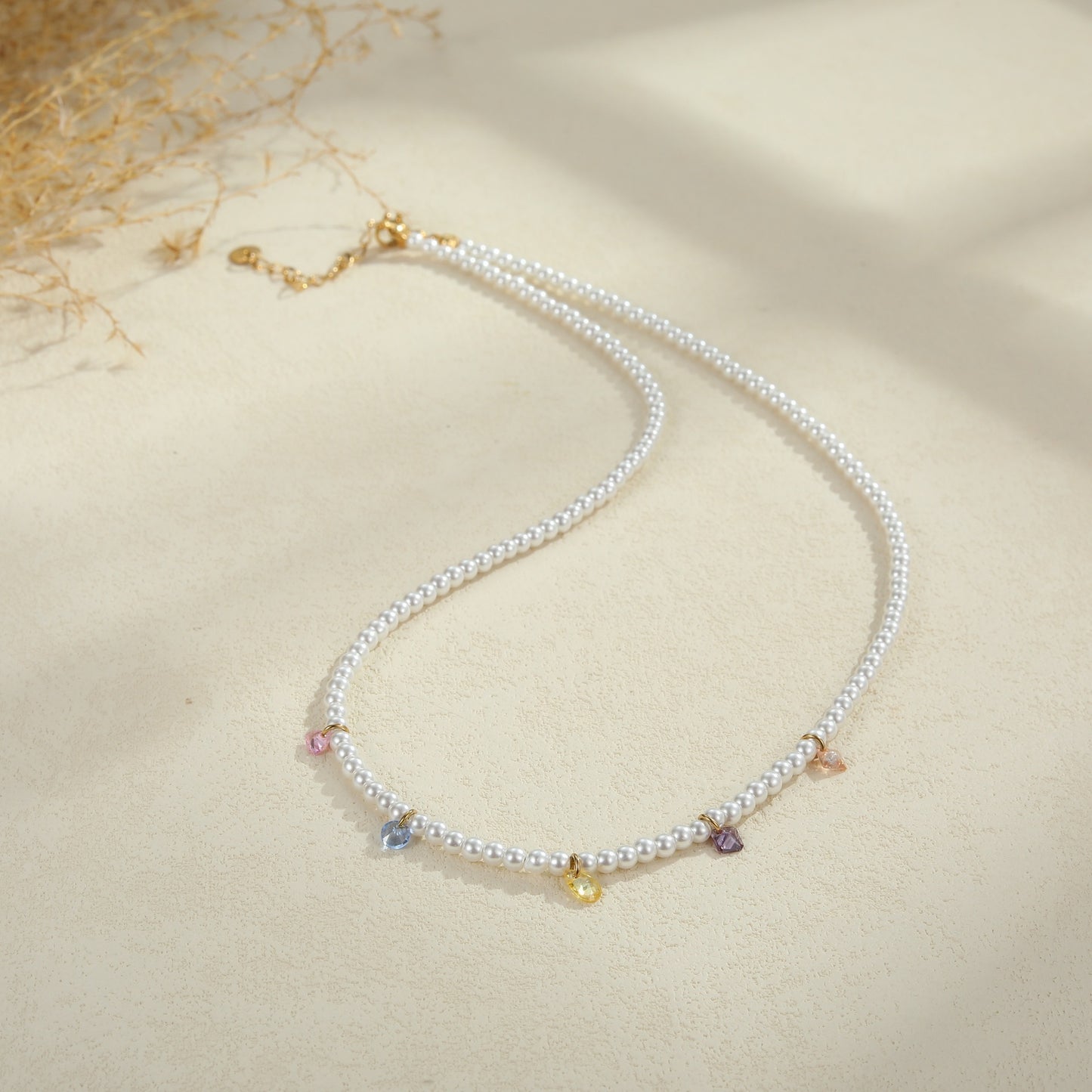 Colar de Pérolas de Zircão Colorido Luxo Leve Exquisito