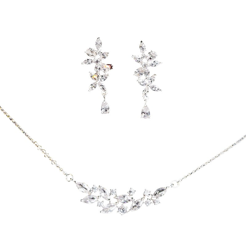 Conjunto de Colar e Brincos de Noiva Super Fada com Zircónio Exquisito Francês