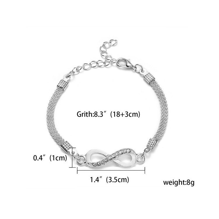 Pulseira Infinita Exquisita de Prata Banhada com 8 Palavras