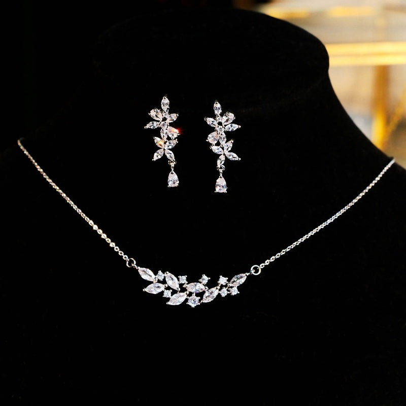 Conjunto de Colar e Brincos de Noiva Super Fada com Zircónio Exquisito Francês