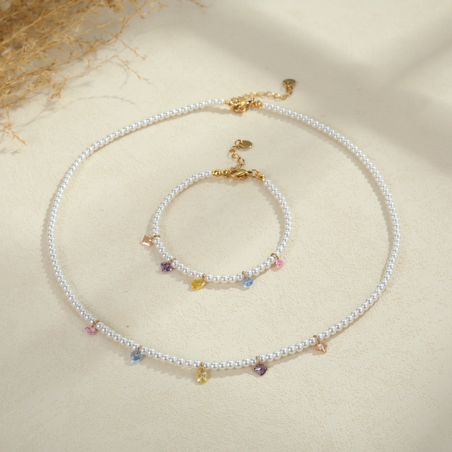 Colar de Pérolas de Zircão Colorido Luxo Leve Exquisito