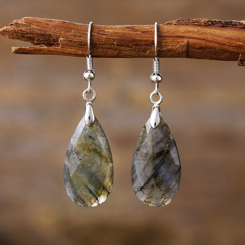 Brincos de Designer em Pedra Natural com Gota de Água Simples e Leve Luxo