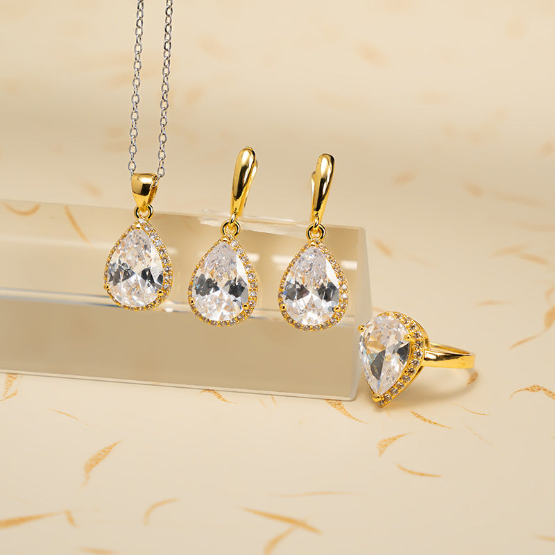 Conjunto de Três Peças de Zircão em Forma de Gota, Ornamento Que Não Desbota