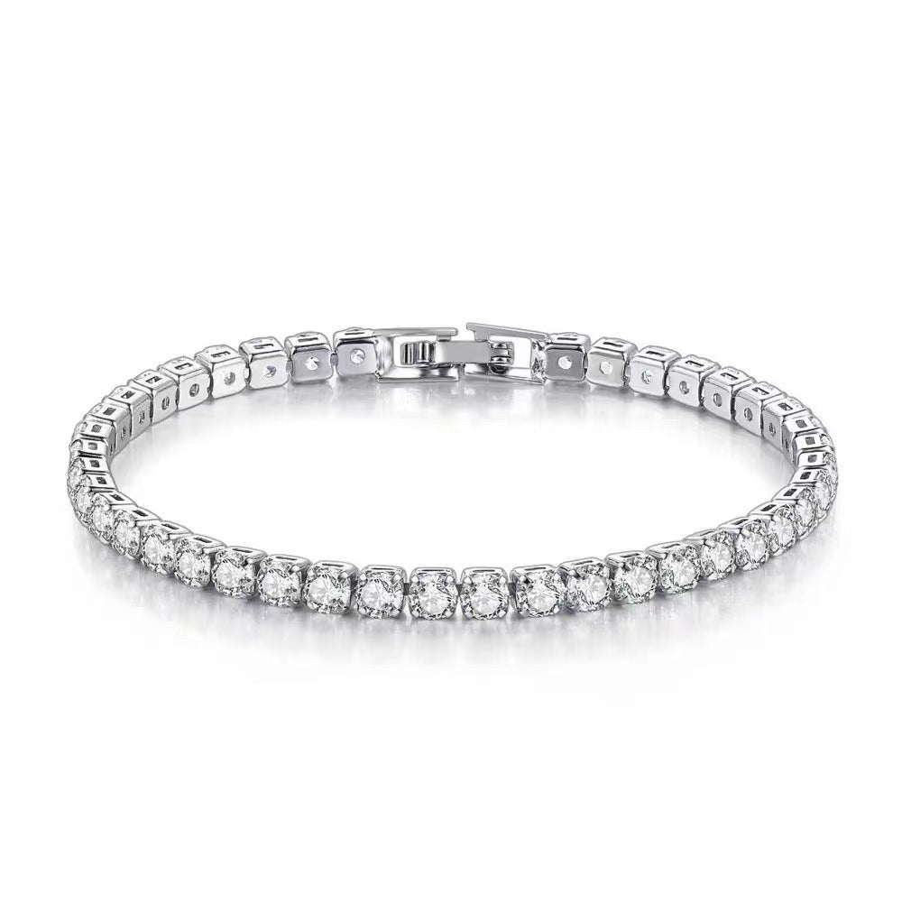 Pulseira de Zircónio Incrustada com Diamante em Prata Esterlina S925