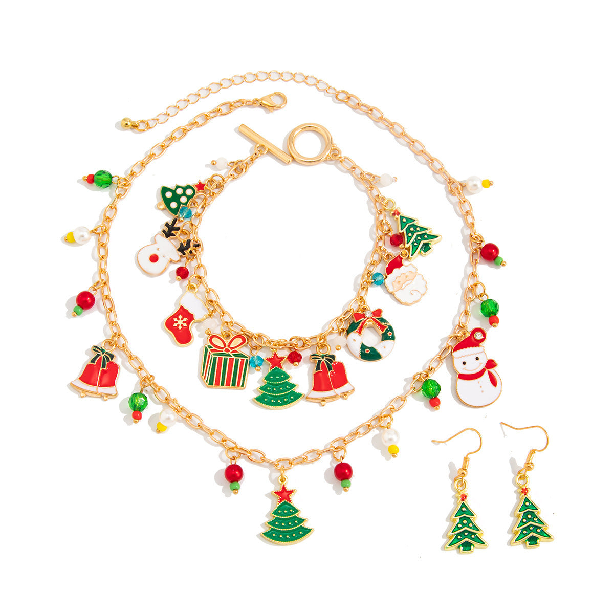 Colar Pendente de Natal com Árvore de Natal, Doces e Boneco de Neve - Colar de Moda para Férias