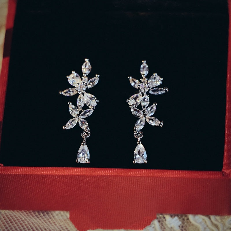 Conjunto de Colar e Brincos de Noiva Super Fada com Zircónio Exquisito Francês