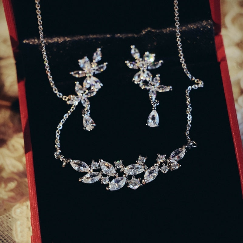 Conjunto de Colar e Brincos de Noiva Super Fada com Zircónio Exquisito Francês