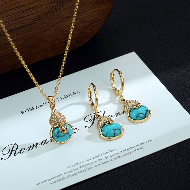 Brincos de Abóbora Turquesa de Moda Retro Acessível Conjunto Premium de Brincos e Colar