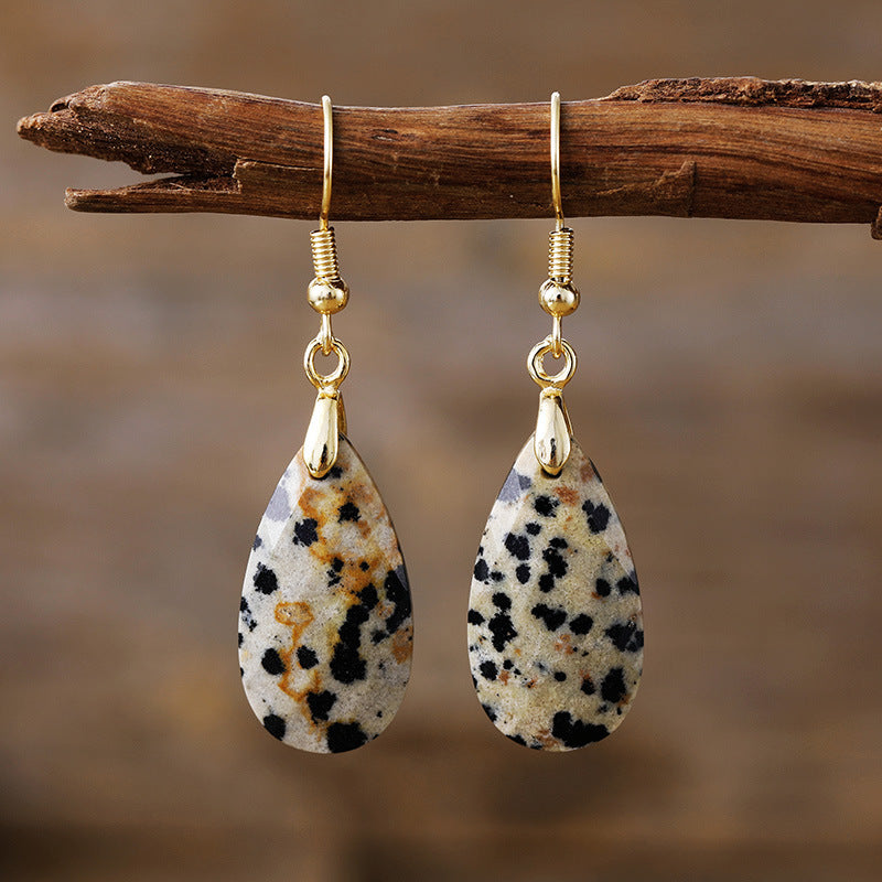 Brincos de Designer em Pedra Natural com Gota de Água Simples e Leve Luxo