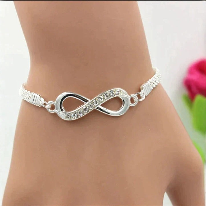 Pulseira Infinita Exquisita de Prata Banhada com 8 Palavras