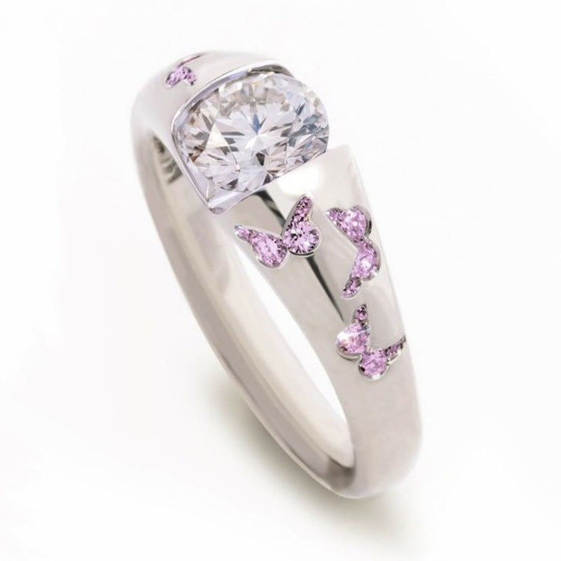 Anel Europeu e Americano com Diamantes Estilo Borboleta, Simples e Elegante