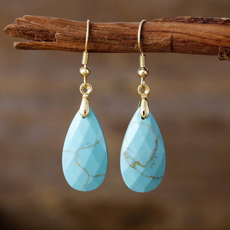 Brincos de Designer em Pedra Natural com Gota de Água Simples e Leve Luxo