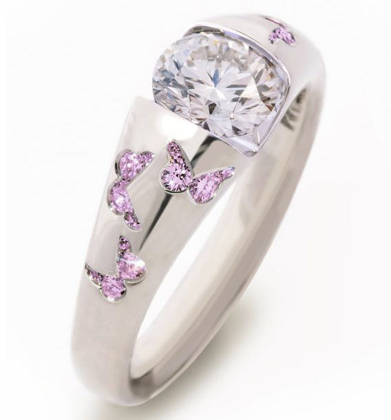 Anel Europeu e Americano com Diamantes Estilo Borboleta, Simples e Elegante