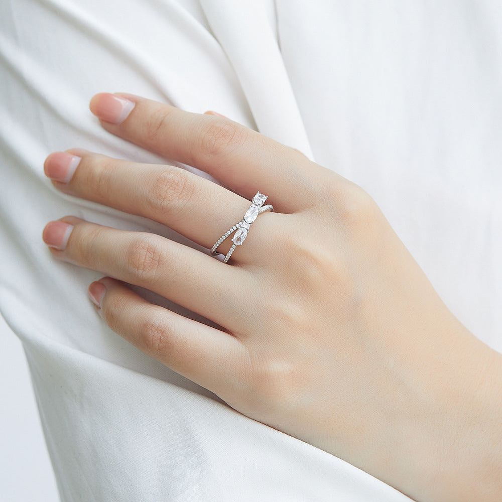 Anel de Prata 925 com Cruz Rotativa e Zircónio Denier, Anel de Noivado e Casamento para Mulher