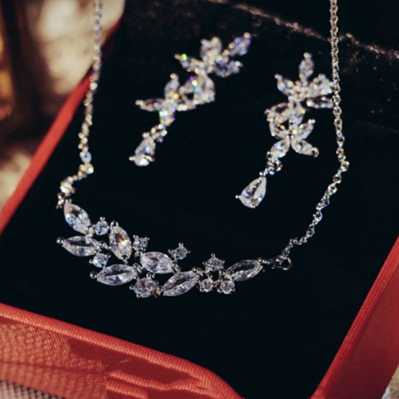 Conjunto de Colar e Brincos de Noiva Super Fada com Zircónio Exquisito Francês