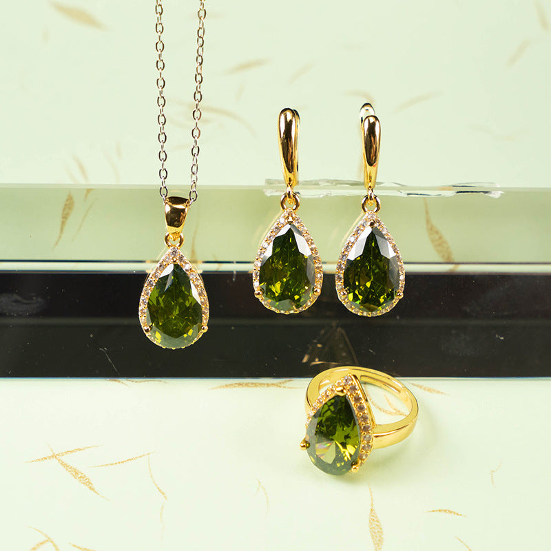 Conjunto de Três Peças de Zircão em Forma de Gota, Ornamento Que Não Desbota