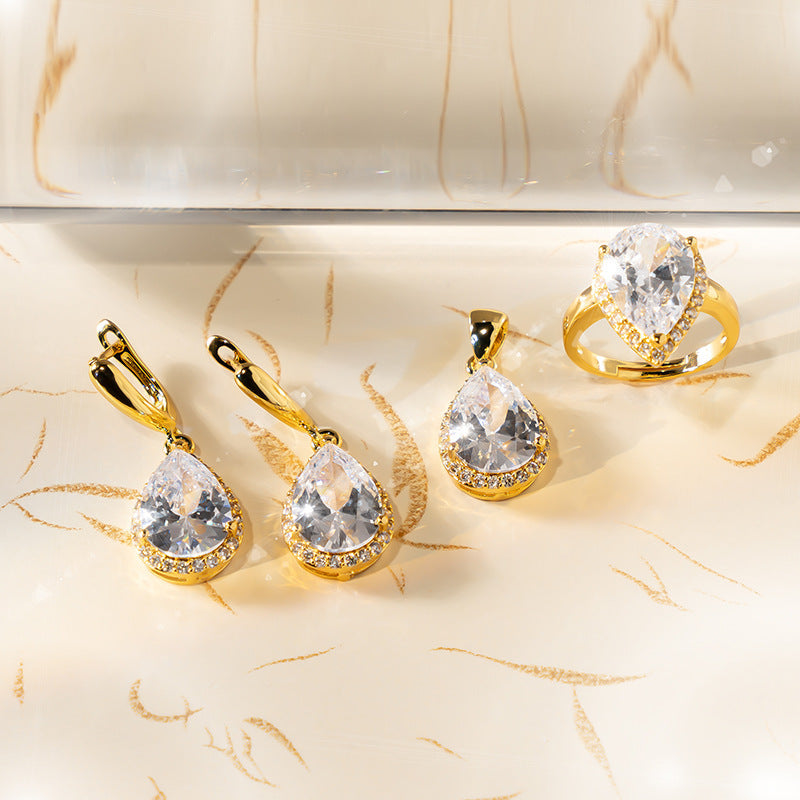 Conjunto de Três Peças de Zircão em Forma de Gota, Ornamento Que Não Desbota