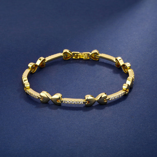 Pulseira de Hip Hop Europeia, Corrente Tipo Ténis, Cobre Incrustado com Zircónio, Fecho de Caixa