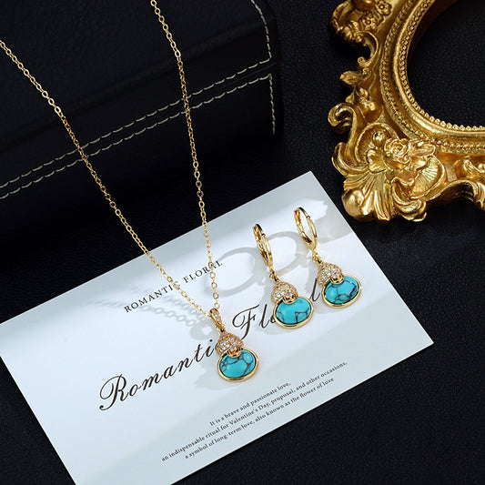 Brincos de Abóbora Turquesa de Moda Retro Acessível Conjunto Premium de Brincos e Colar