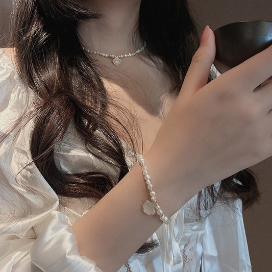 Colar e Pulseira de Pérola de Água Doce Feminina