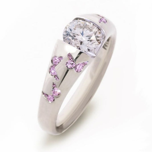Anel Europeu e Americano com Diamantes Estilo Borboleta, Simples e Elegante