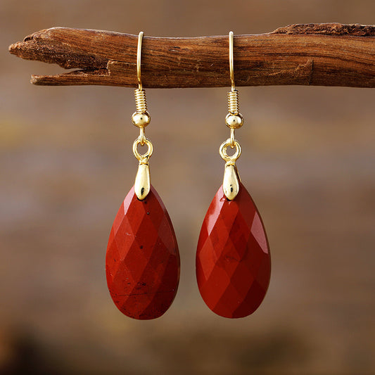 Brincos de Designer em Pedra Natural com Gota de Água Simples e Leve Luxo