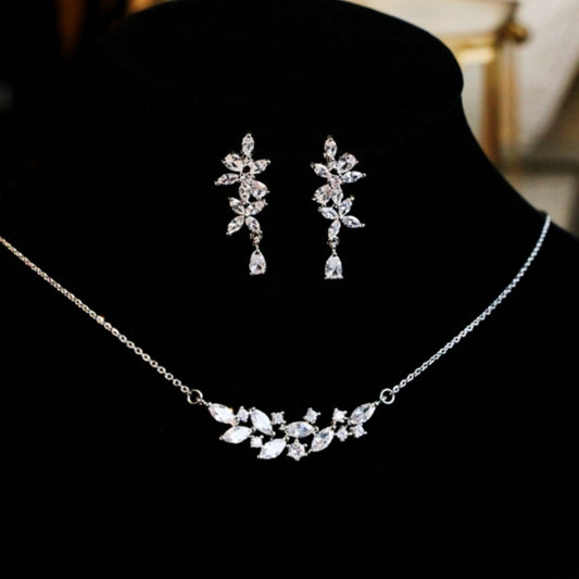 Conjunto de Colar e Brincos de Noiva Super Fada com Zircónio Exquisito Francês