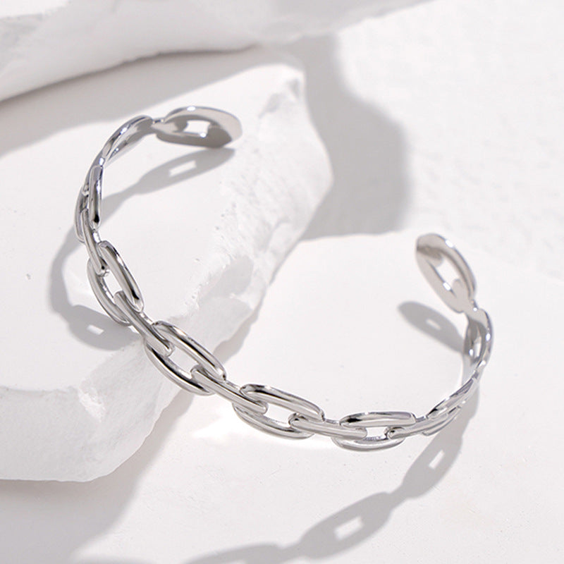 Pulseira Ajustável de Aço Inoxidável de Alta Qualidade Exagerada e Não Desvanecível para Mulheres