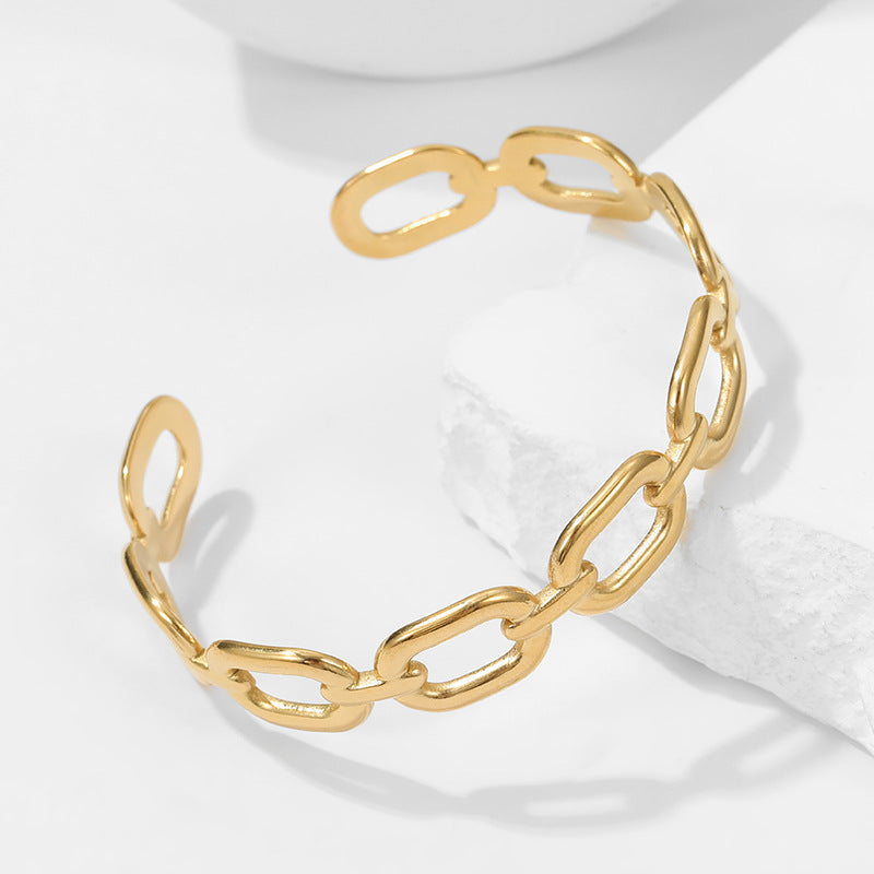 Pulseira Ajustável de Aço Inoxidável de Alta Qualidade Exagerada e Não Desvanecível para Mulheres