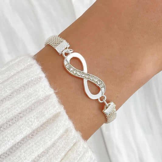 Pulseira Infinita Exquisita de Prata Banhada com 8 Palavras